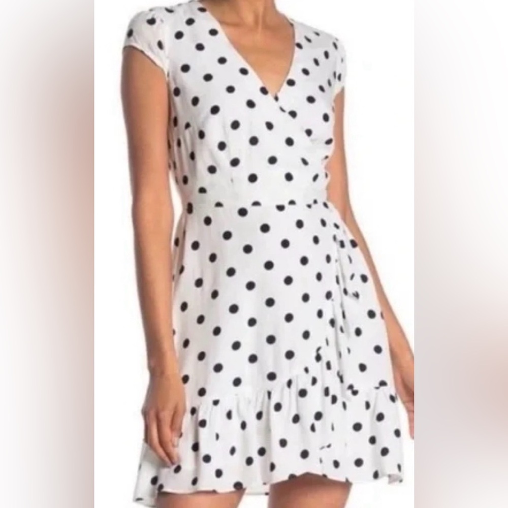 J. Crew White and Black Polka Dot Wrap Midi Dress